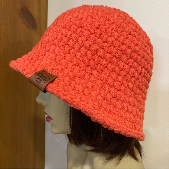 Dark, coral sparkle, super soft, squishy, bucket hat, three seasons, chic hat - Picture 4 of 8